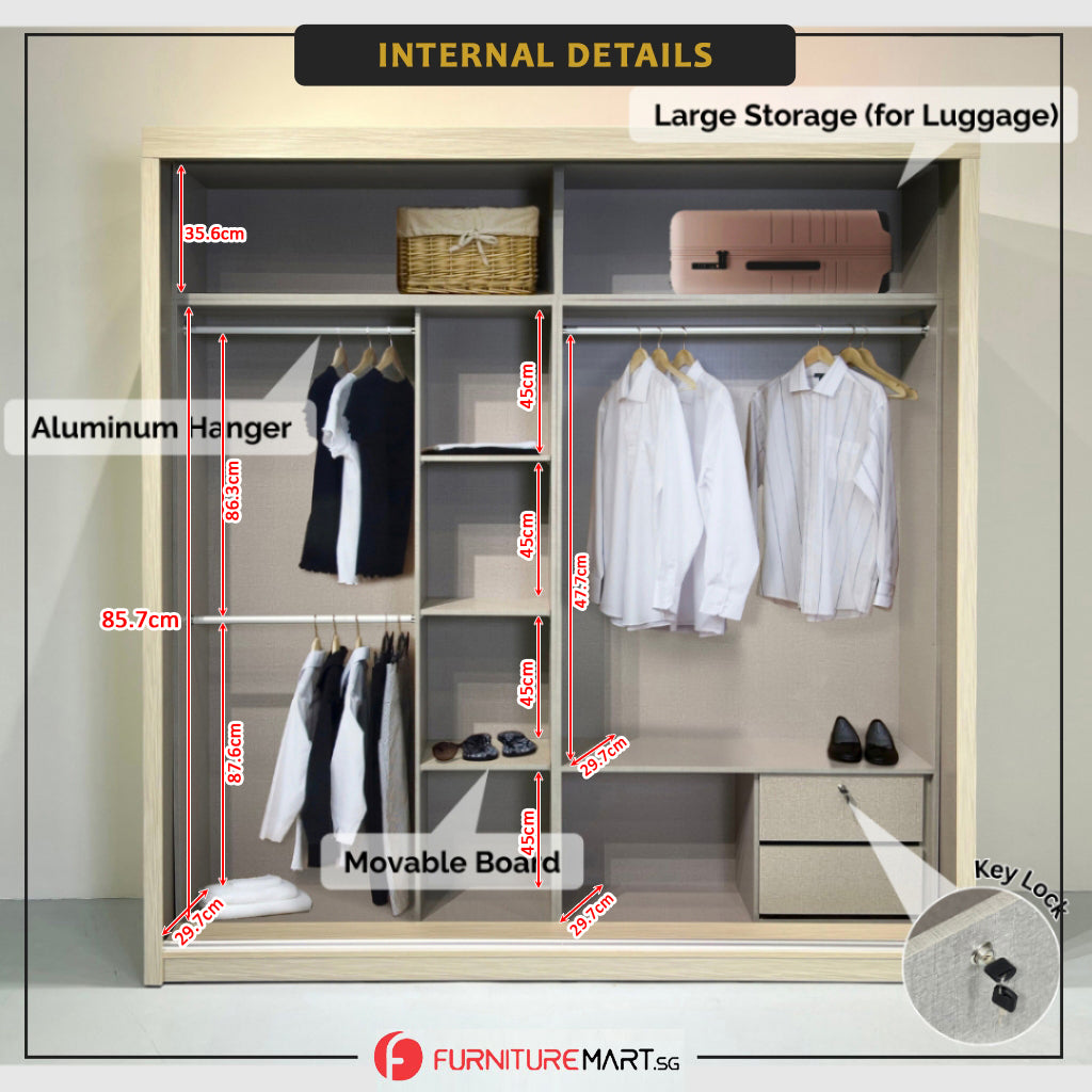 Reyna Series1 5ft/6ft/8ft Sliding Door Wardrobe with Sensor LED Lights