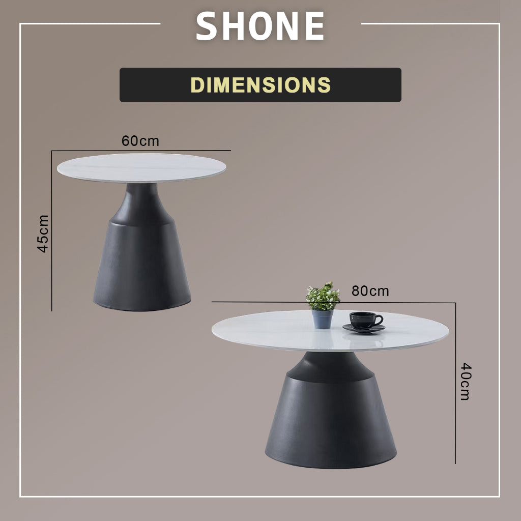 Shone 2 Pcs Set Elegant Sintered Stone Round Coffee Table