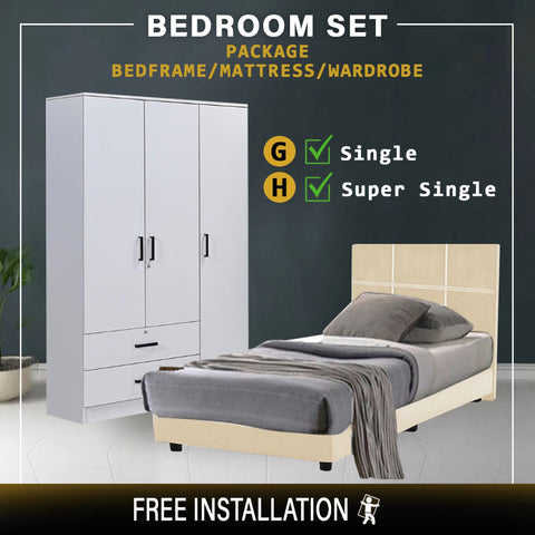 Image of Toluca Bedroom Set Series 4 Includes Wardrobe/Bed Frame/Mattress In Single And Super Single Size.Free Installation