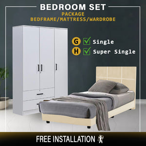 Toluca Bedroom Set Series 4 Includes Wardrobe/Bed Frame/Mattress In Single And Super Single Size.Free Installation