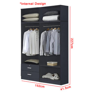 BERLIN Tall Series 4 Doors Soft Closing Wardrobe with Drawers & Top Cabinet in 6 Colours