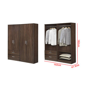 Berlin Series 4 Door with Drawers Soft Closing Wardrobe in Columbia Walnut Colour