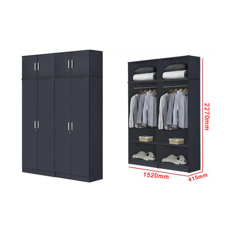 Image of Panama Series 4 Door Tall Wardrobe with Top Cabinet in Dark Grey Colour