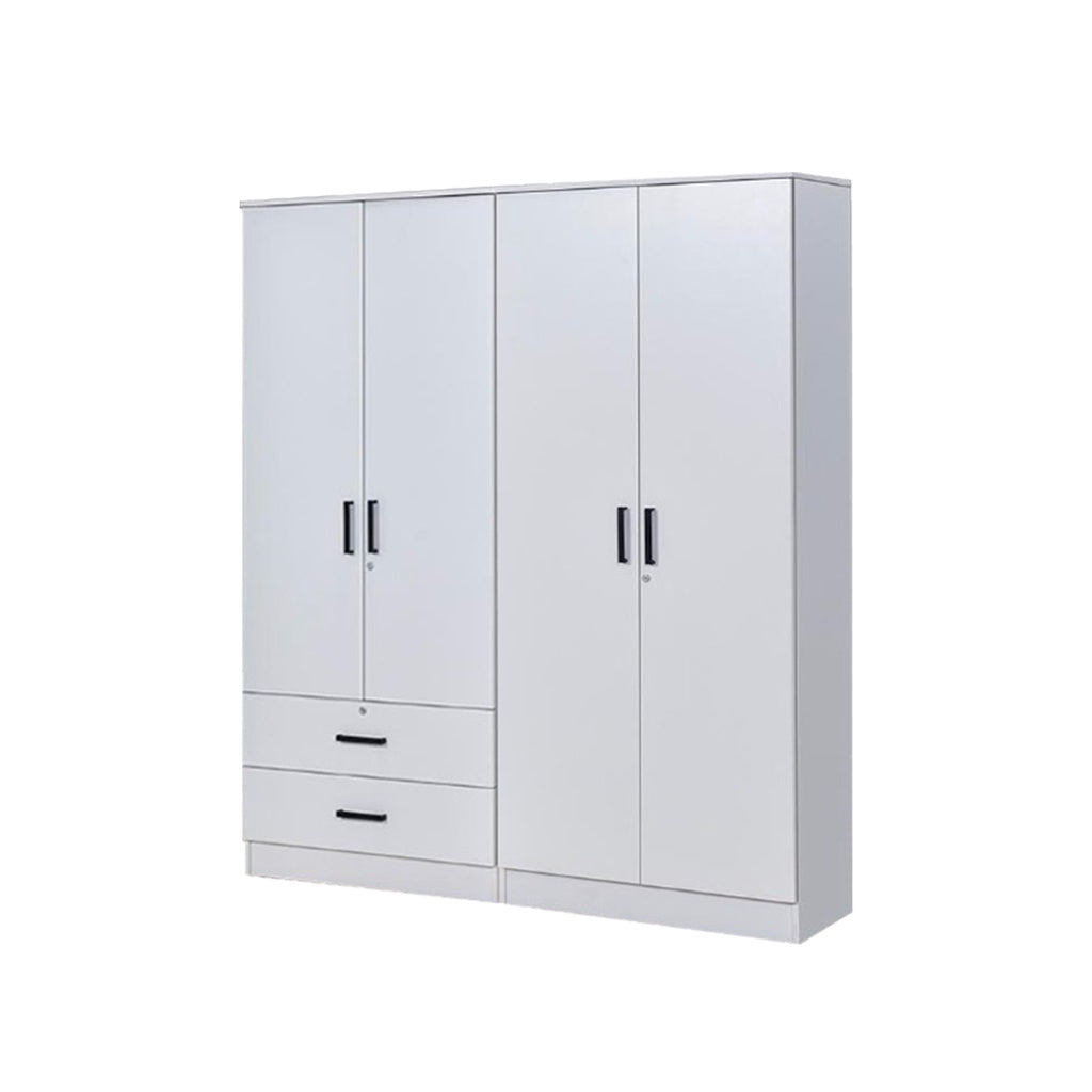 Moira CARB-P2 Certified Board 2-5 Doors  Scratch-Resist Wardrobe w/ Drawers White Colour