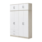 Poland Series 4 Door Tall Wardrobe with 2 Drawers and Top Cabinet in Ivory & White Colour