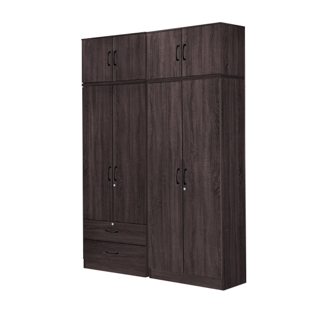 Britain Series 1/2/3/4/5 Doors Tall Wardrobe with Drawers and Top Cabinet in Black Walnut
