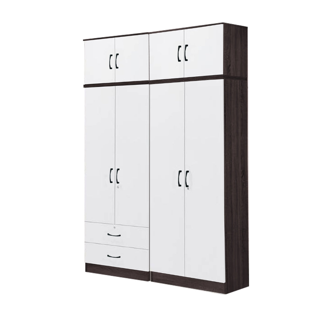 Rome Series 1/2/3/4/5 Doors Tall Wardrobe with Drawers and Top Cabinet in Walnut+White