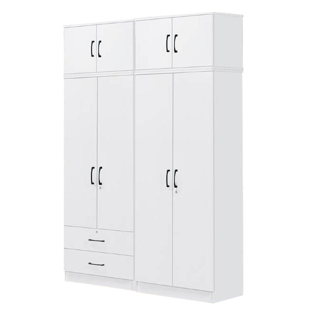 Cyprus Series 4 Door Tall Wardrobe with 2 Drawers and Top Cabinet in Full White Colour