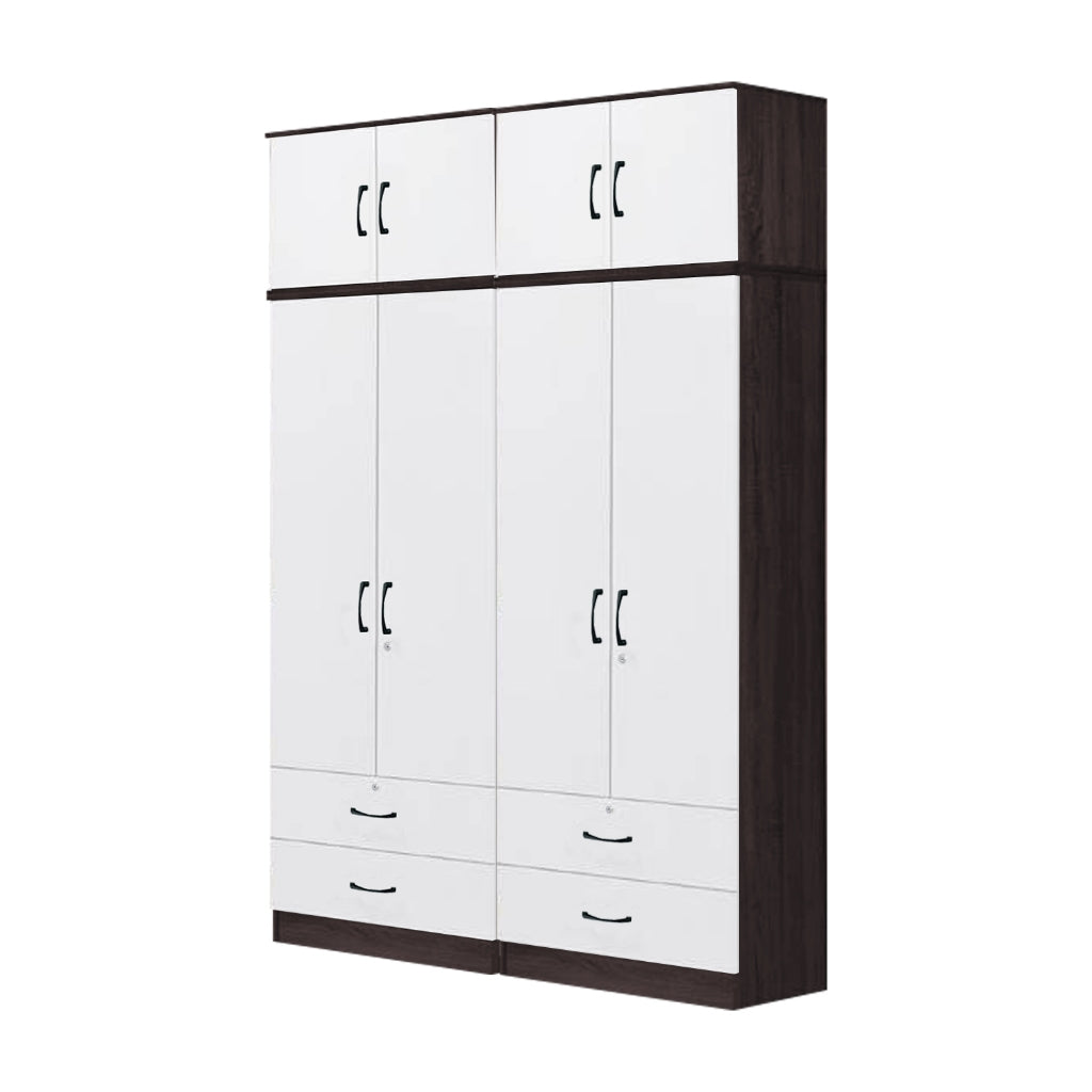 Rome Series 1/2/3/4/5 Doors Tall Wardrobe with Drawers and Top Cabinet in Walnut+White