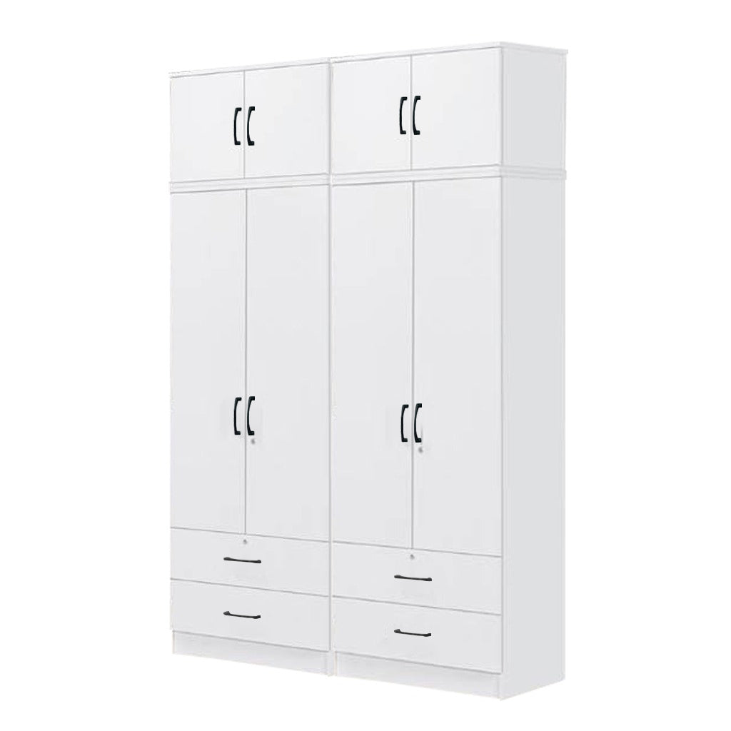 Cyprus Series 4 Door Tall Wardrobe with 4 Drawers and Top Cabinet in Full White Colour