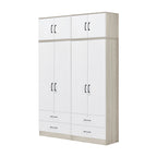 Poland Series 4 Door Tall Wardrobe with 4 Drawers and Top Cabinet in Ivory & White Colour