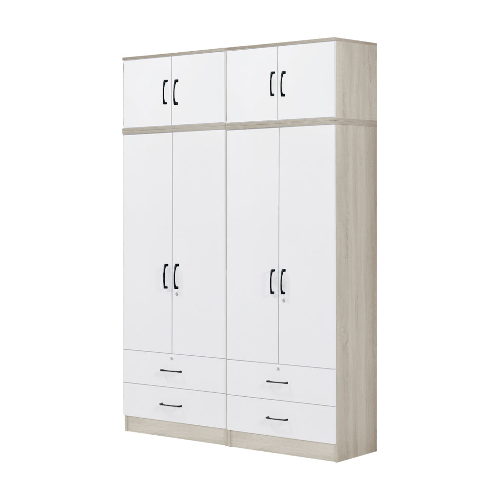 Poland Series 4 Door Tall Wardrobe with 4 Drawers and Top Cabinet in Ivory & White Colour