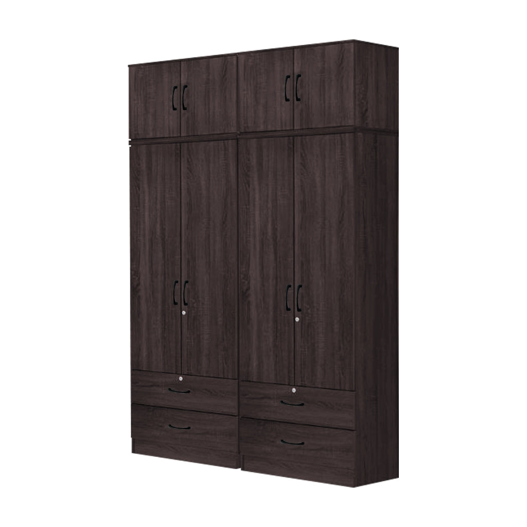 Britain Series 1/2/3/4/5 Doors Tall Wardrobe with Drawers and Top Cabinet in Black Walnut