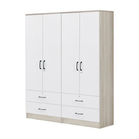 Image of Poland Series 4 Door Wardrobe with 4 Drawers in Ivory & White Colour