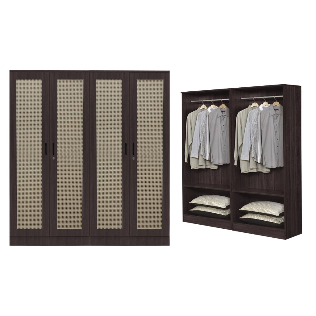 CROATIA Series 1/2/3/4/5 Doors Wardrobe Rattan Design with Drawers and Top Cabinet