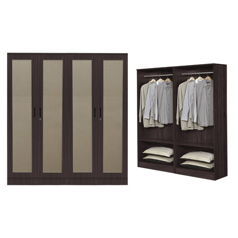 Image of CROATIA Series 1/2/3/4/5 Doors Wardrobe Rattan Design with Drawers and Top Cabinet