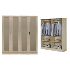 CROATIA Series 1/2/3/4/5 Doors Wardrobe Rattan Design with Drawers and Top Cabinet