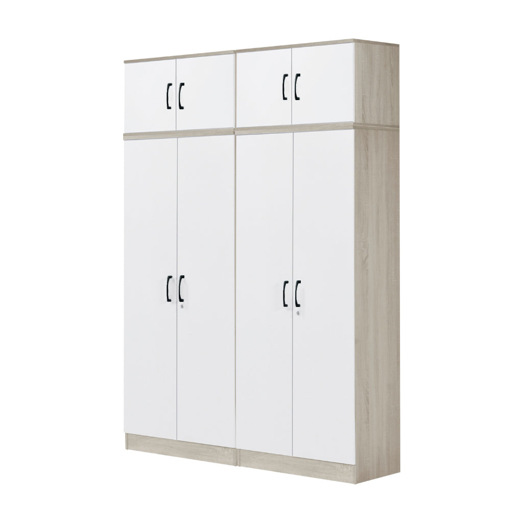 Poland Series 4 Door Tall Wardrobe with Top Cabinet in Ivory & White Colour