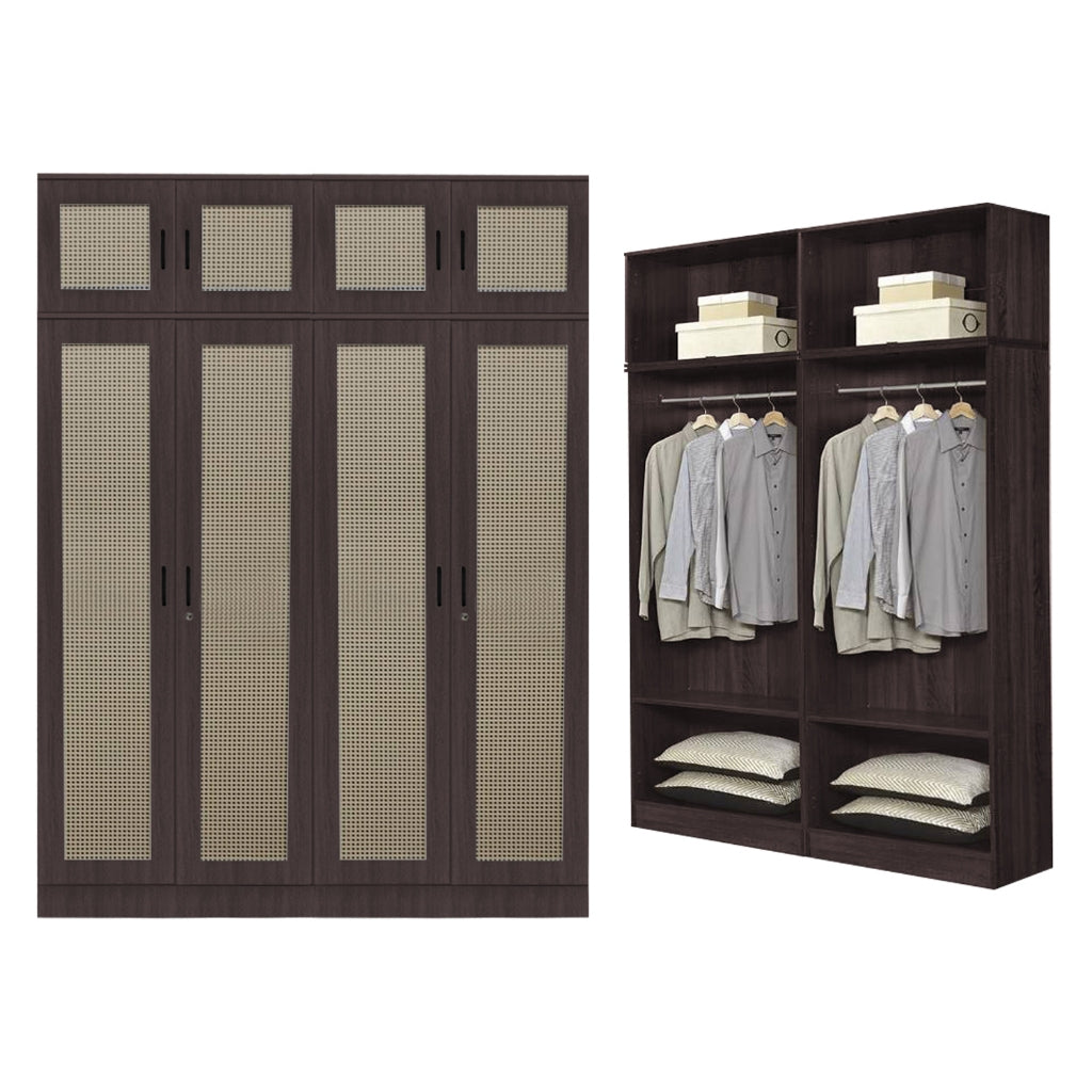 CROATIA Series 1/2/3/4/5 Doors Wardrobe Rattan Design with Drawers and Top Cabinet