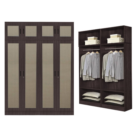 Image of CROATIA Series 1/2/3/4/5 Doors Wardrobe Rattan Design with Drawers and Top Cabinet