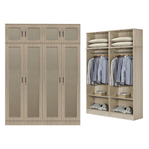 CROATIA Series 1/2/3/4/5 Doors Wardrobe Rattan Design with Drawers and Top Cabinet