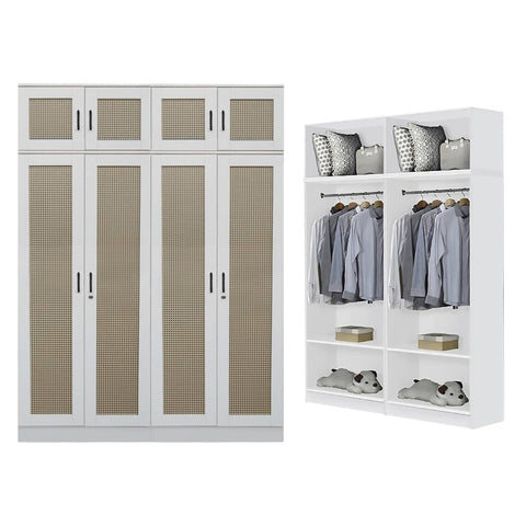 Image of CROATIA Series 1/2/3/4/5 Doors Wardrobe Rattan Design with Drawers and Top Cabinet