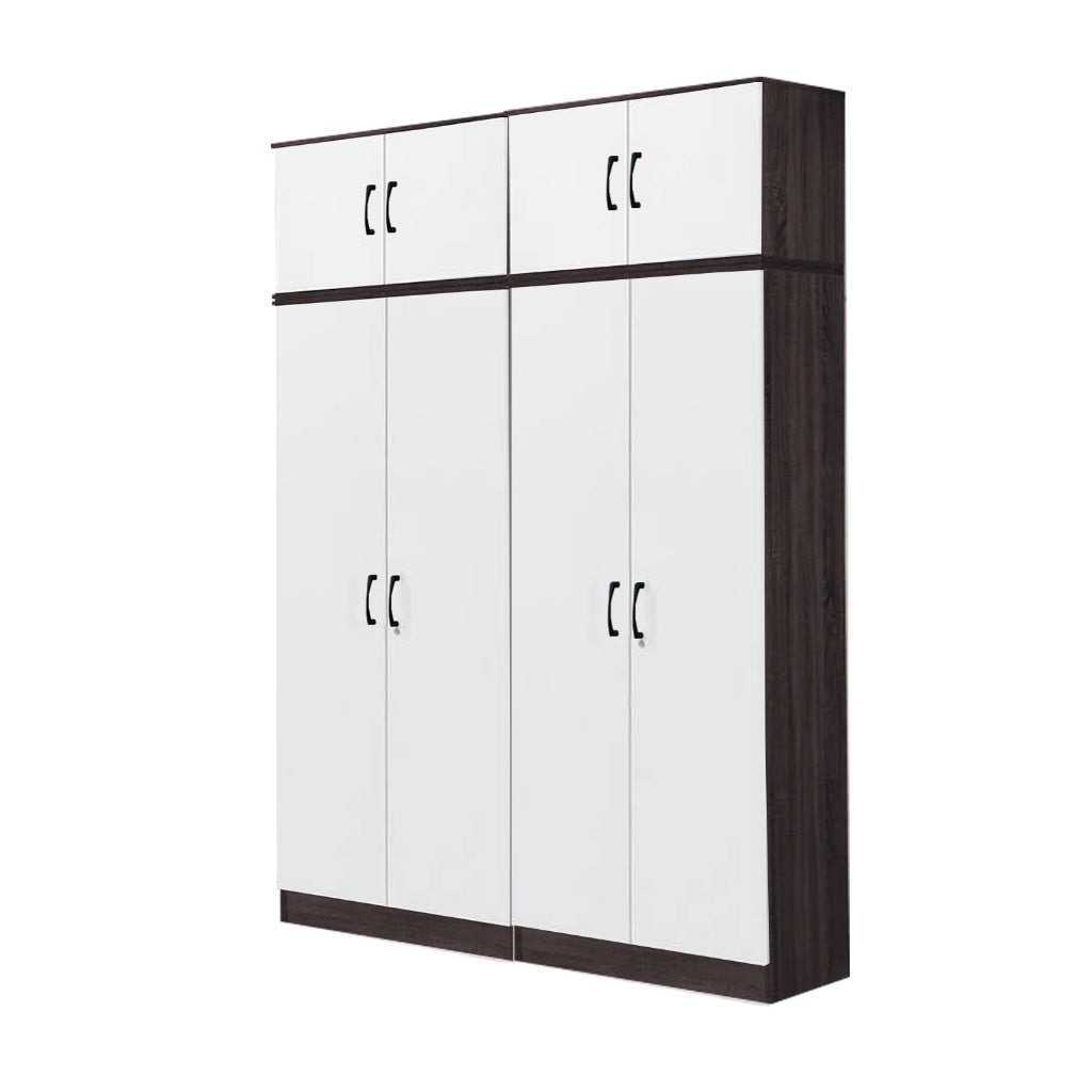 Rome Series 1/2/3/4/5 Doors Tall Wardrobe with Drawers and Top Cabinet in Walnut+White