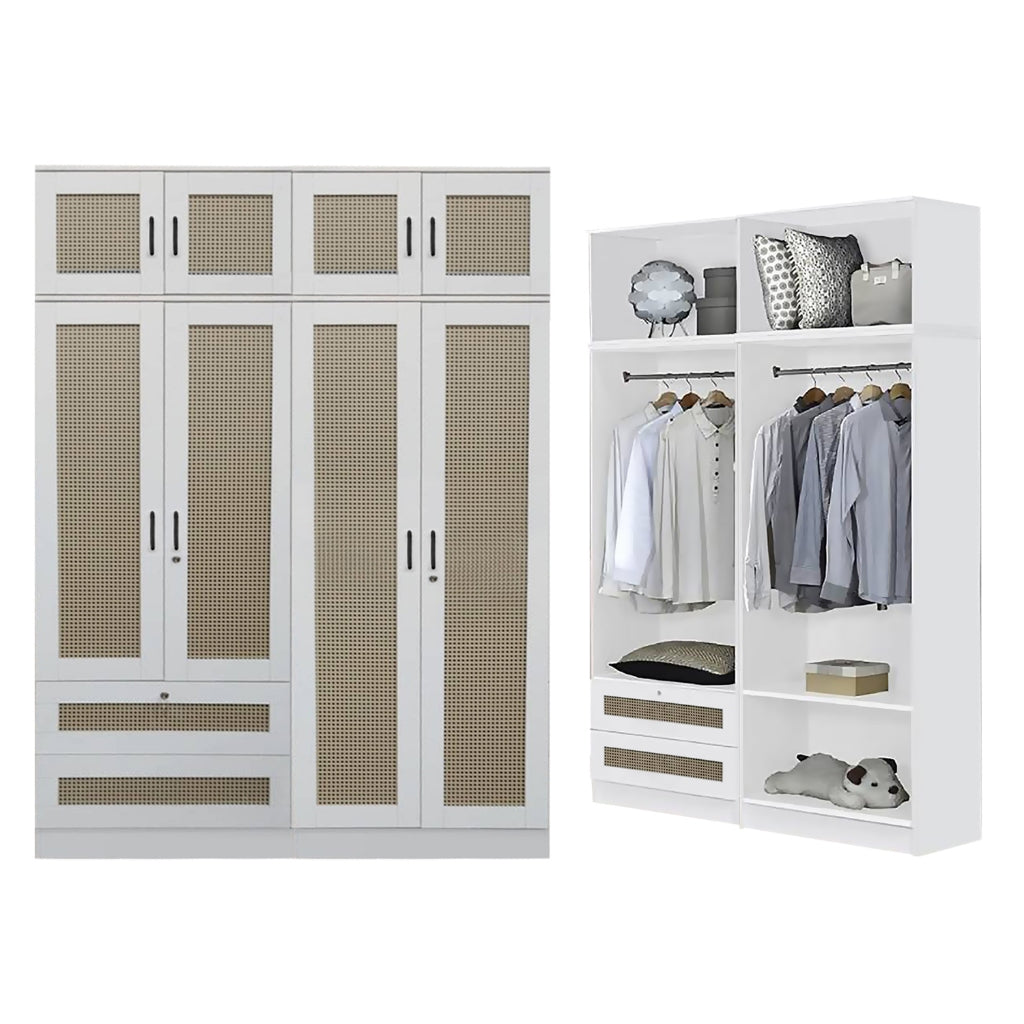 CROATIA Series 1/2/3/4/5 Doors Wardrobe Rattan Design with Drawers and Top Cabinet