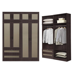 CROATIA Series 1/2/3/4/5 Doors Wardrobe Rattan Design with Drawers and Top Cabinet