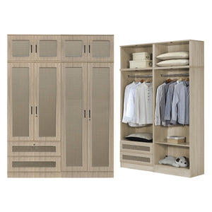 CROATIA Series 1/2/3/4/5 Doors Wardrobe Rattan Design with Drawers and Top Cabinet