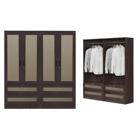 Image of CROATIA Series 1/2/3/4/5 Doors Wardrobe Rattan Design with Drawers and Top Cabinet