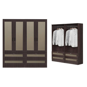 CROATIA Series 1/2/3/4/5 Doors Wardrobe Rattan Design with Drawers and Top Cabinet