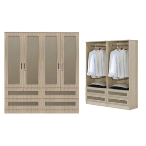 CROATIA Series 1/2/3/4/5 Doors Wardrobe Rattan Design with Drawers and Top Cabinet