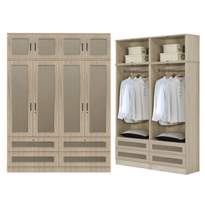 CROATIA Series 1/2/3/4/5 Doors Wardrobe Rattan Design with Drawers and Top Cabinet