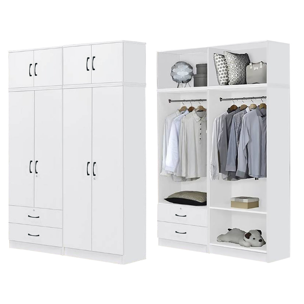 BERLIN Series 1/2/3/4/5 Doors Tall Wardrobe with Drawers and Top Cabinet in 6 Colours