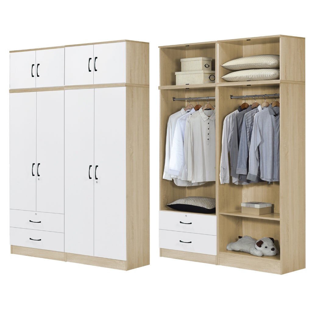 BERLIN Series 1/2/3/4/5 Doors Tall Wardrobe with Drawers and Top Cabinet in 6 Colours