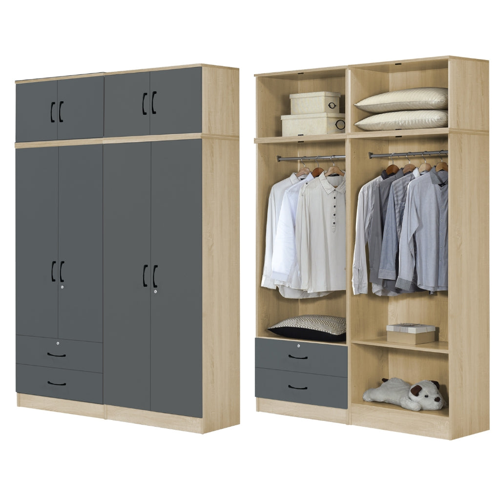 BERLIN Series 1/2/3/4/5 Doors Tall Wardrobe with Drawers and Top Cabinet in 6 Colours