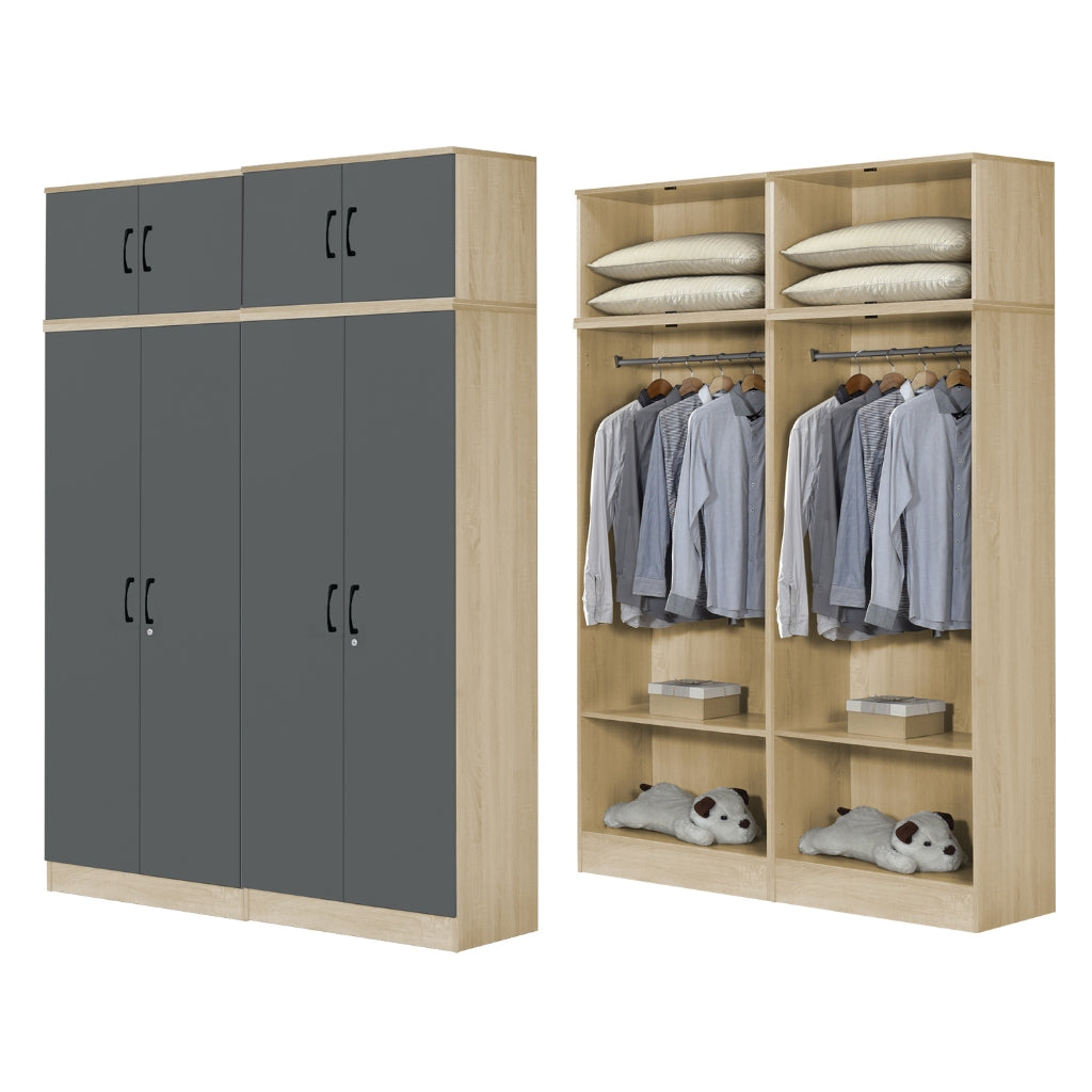 BERLIN Series 1/2/3/4/5 Doors Tall Wardrobe with Drawers and Top Cabinet in 6 Colours