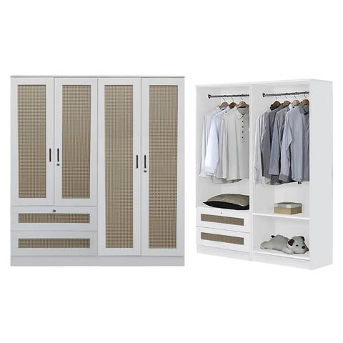 Image of CROATIA Series 1/2/3/4/5 Doors Wardrobe Rattan Design with Drawers and Top Cabinet