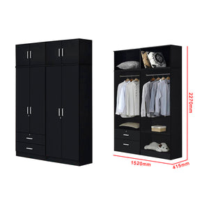Albania Series 4 Door Tall Wardrobe with 2 Drawers and Top Cabinet in Black Colour