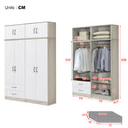 Poland Series 4 Door Tall Wardrobe with 2 Drawers and Top Cabinet in Ivory & White Colour