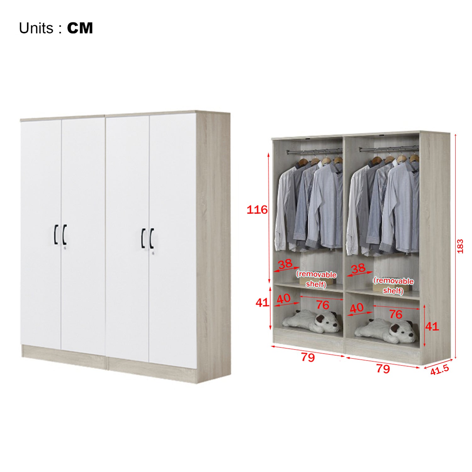 Poland Series 4 Door Wardrobe in Ivory & White Colour