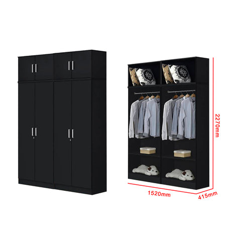 Image of Albania Series 4 Door Tall Wardrobe with Top Cabinet in Black Colour