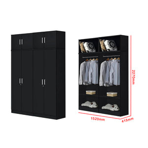 Albania Series 4 Door Tall Wardrobe with Top Cabinet in Black Colour