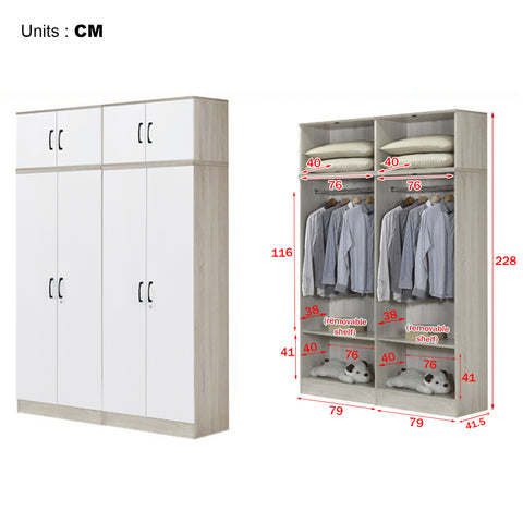 Image of Poland Series 4 Door Tall Wardrobe with Top Cabinet in Ivory & White Colour