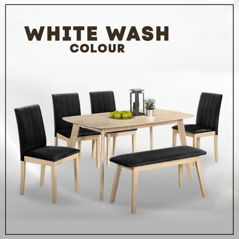 Image of Hilda Solid Wood Dining Set Table with PU Leather Chair and Bench in 2 Colours