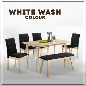 Hilda Solid Wood Dining Set Table with PU Leather Chair and Bench in 2 Colours