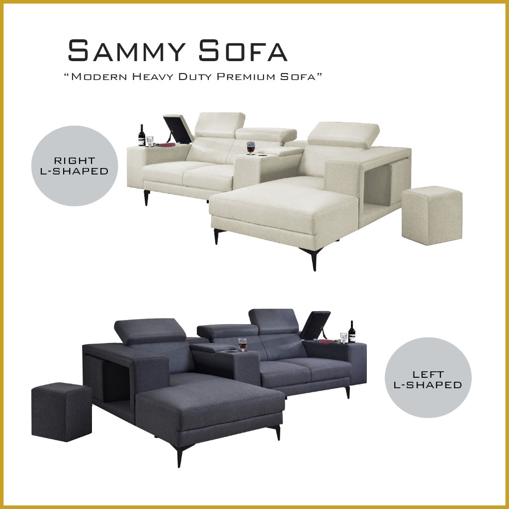 Sammy L-Shaped Sofa with Stool & Storage Upholstered w/ Pet-Friendly Option
