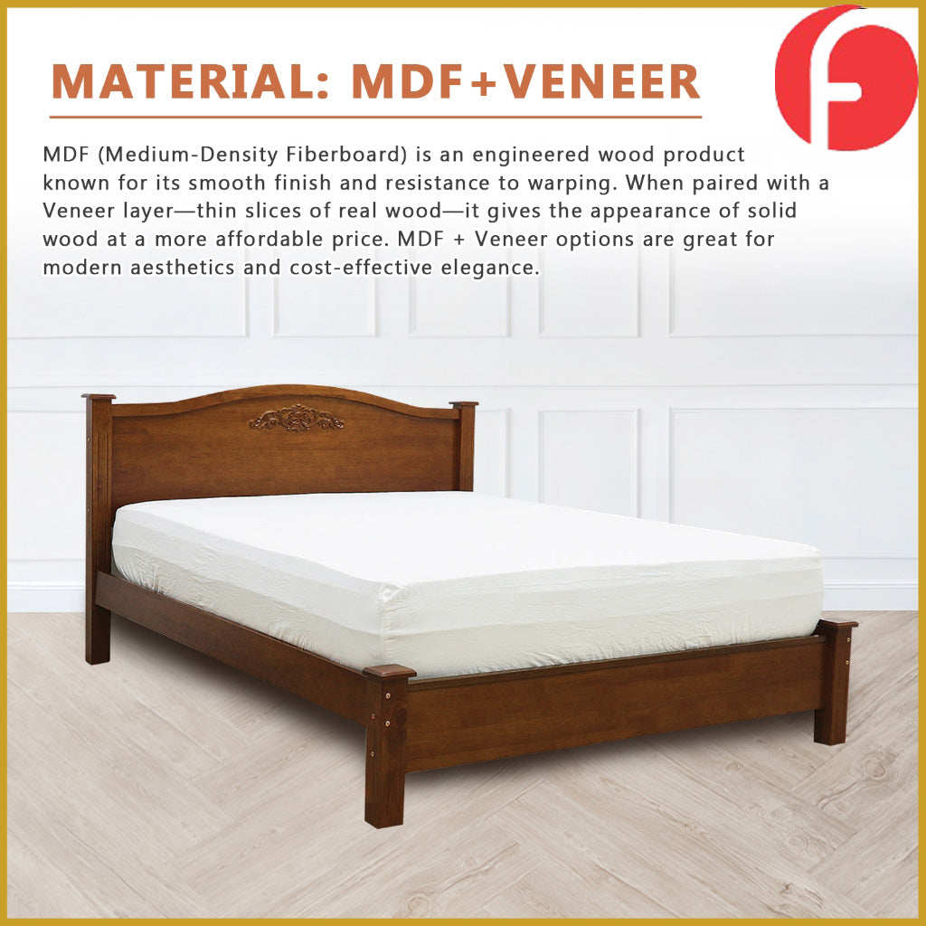 Ursula Wooden Bedframe Queen Size In Oak Colour with Mattress Option - MDF+Veneer Wood