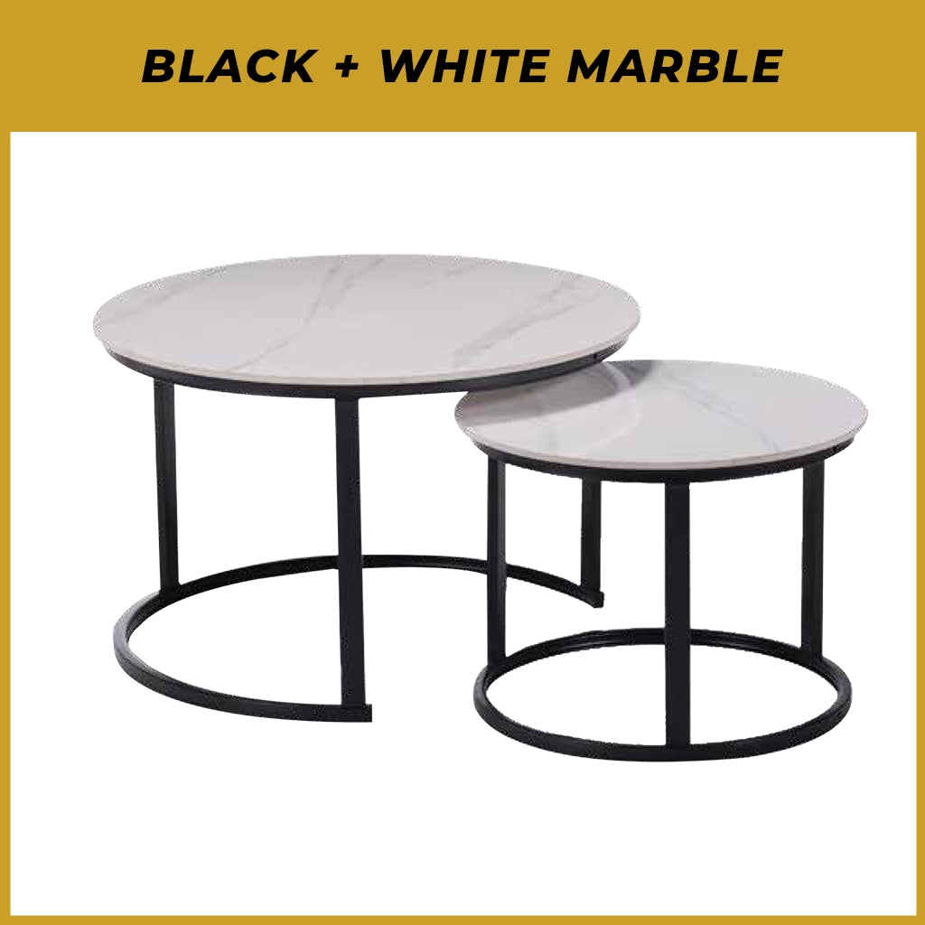 Farra 2-Piece Round Coffee Table Metal Leg + Marble Ceramic Top in 2 Colour